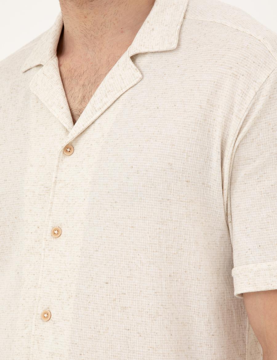 Bej Slim Fit Örme Gömlek
