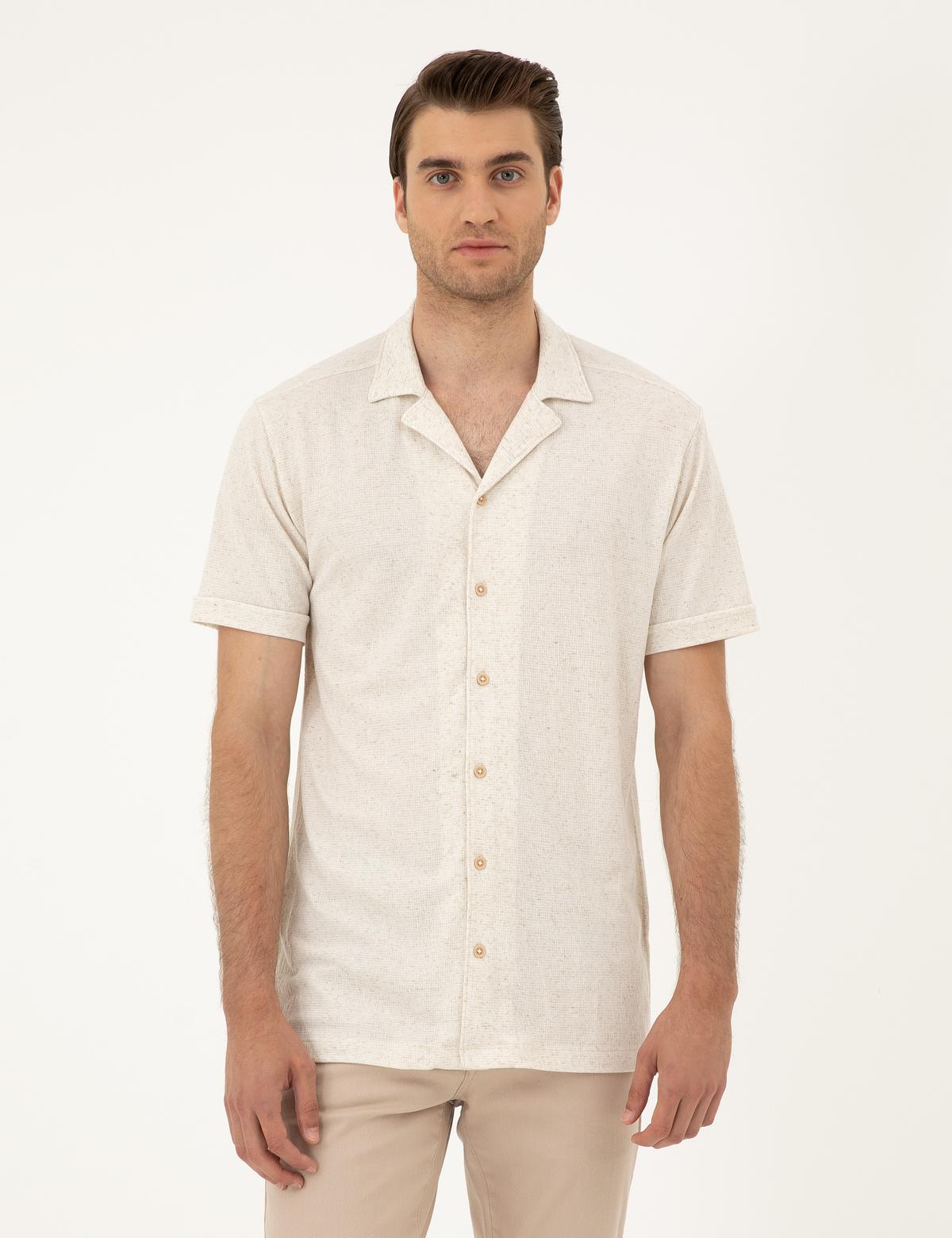 Bej Slim Fit Örme Gömlek