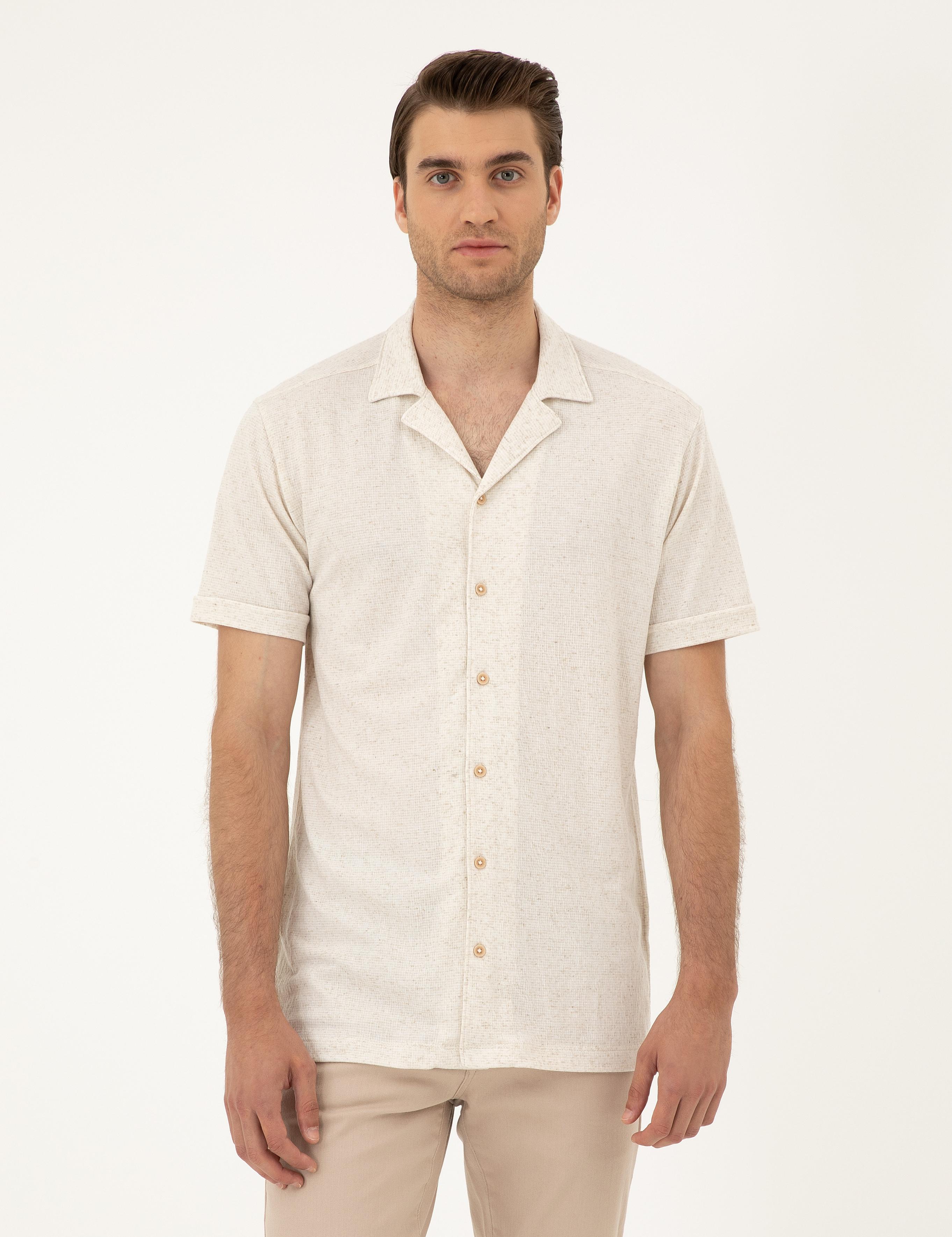 Bej Slim Fit Örme Gömlek