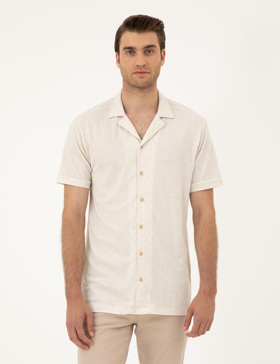 Bej Slim Fit Örme Gömlek