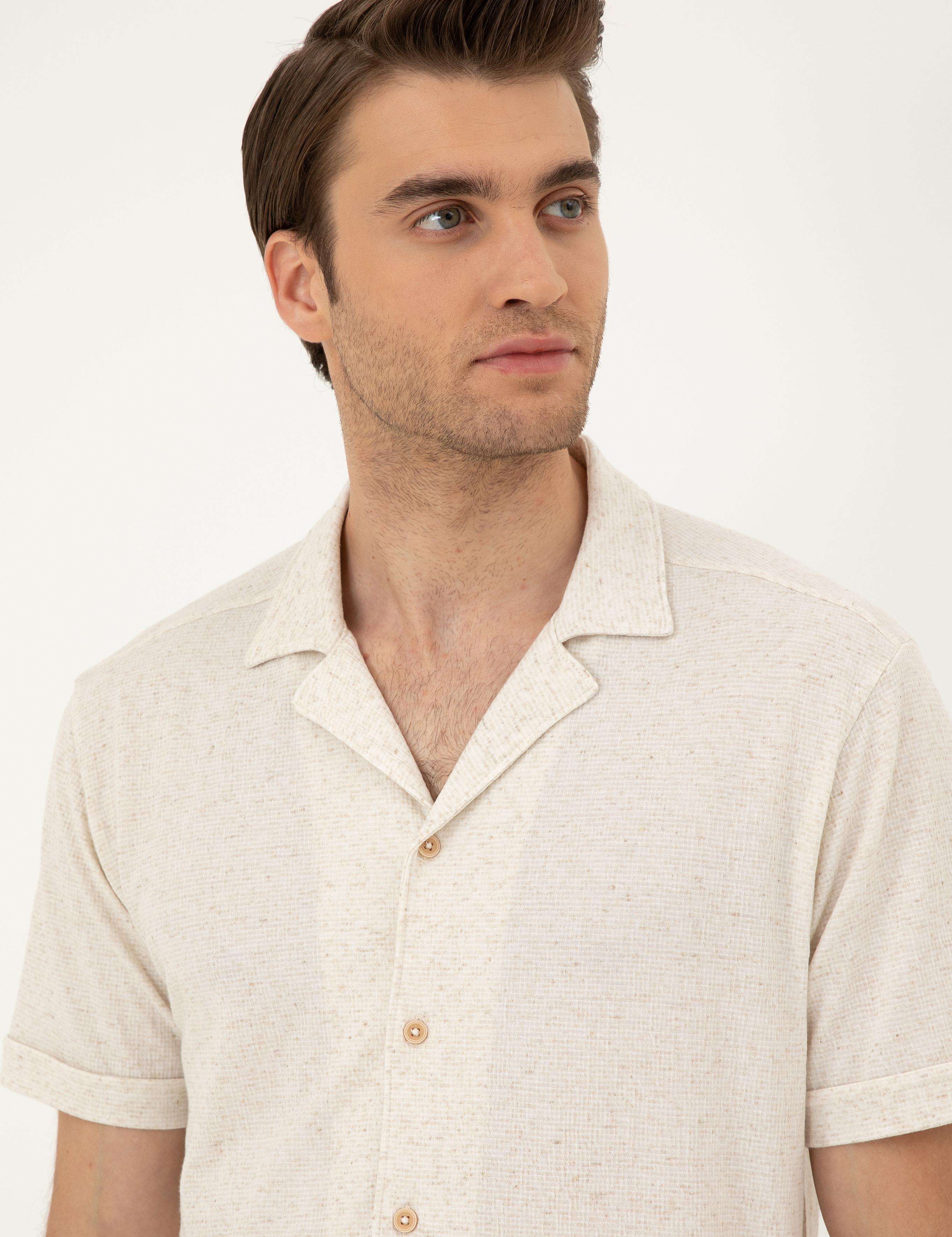 Bej Slim Fit Örme Gömlek
