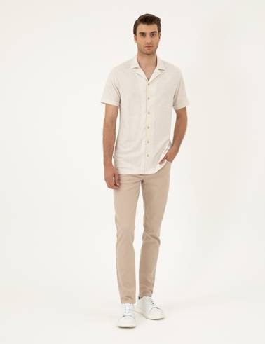 Bej Slim Fit Örme Gömlek