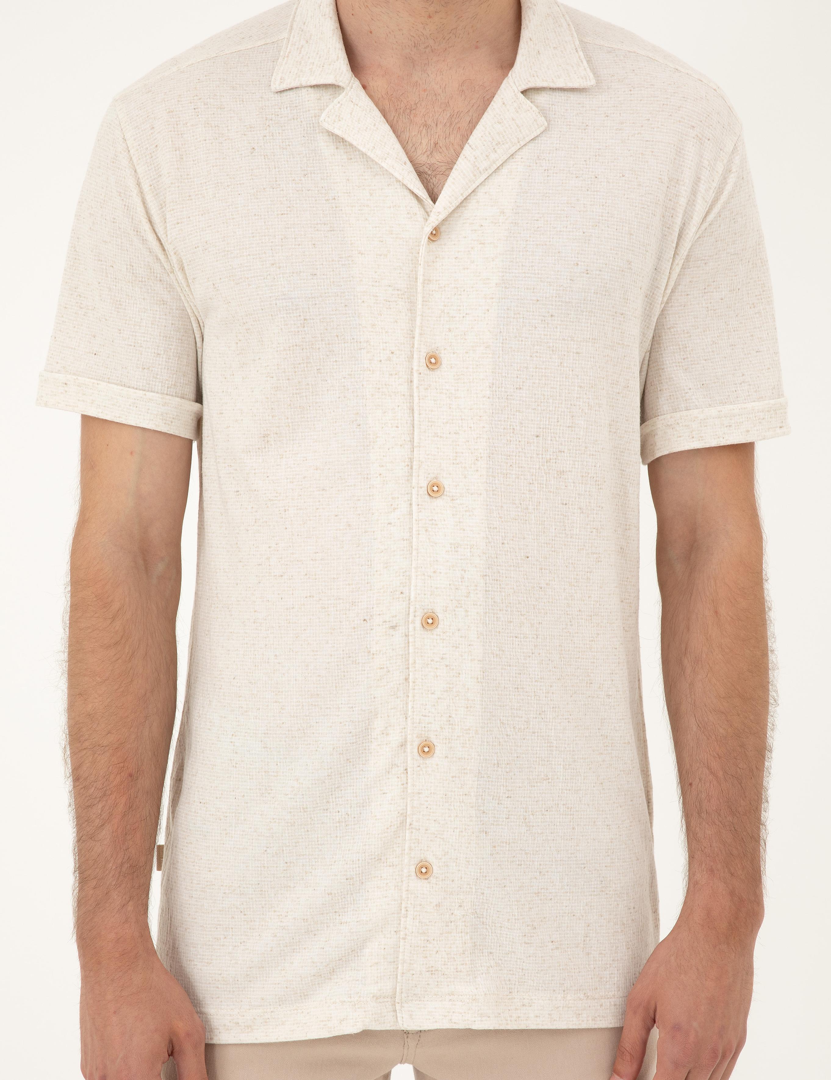 Bej Slim Fit Örme Gömlek