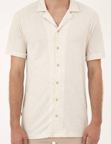 Bej Slim Fit Örme Gömlek