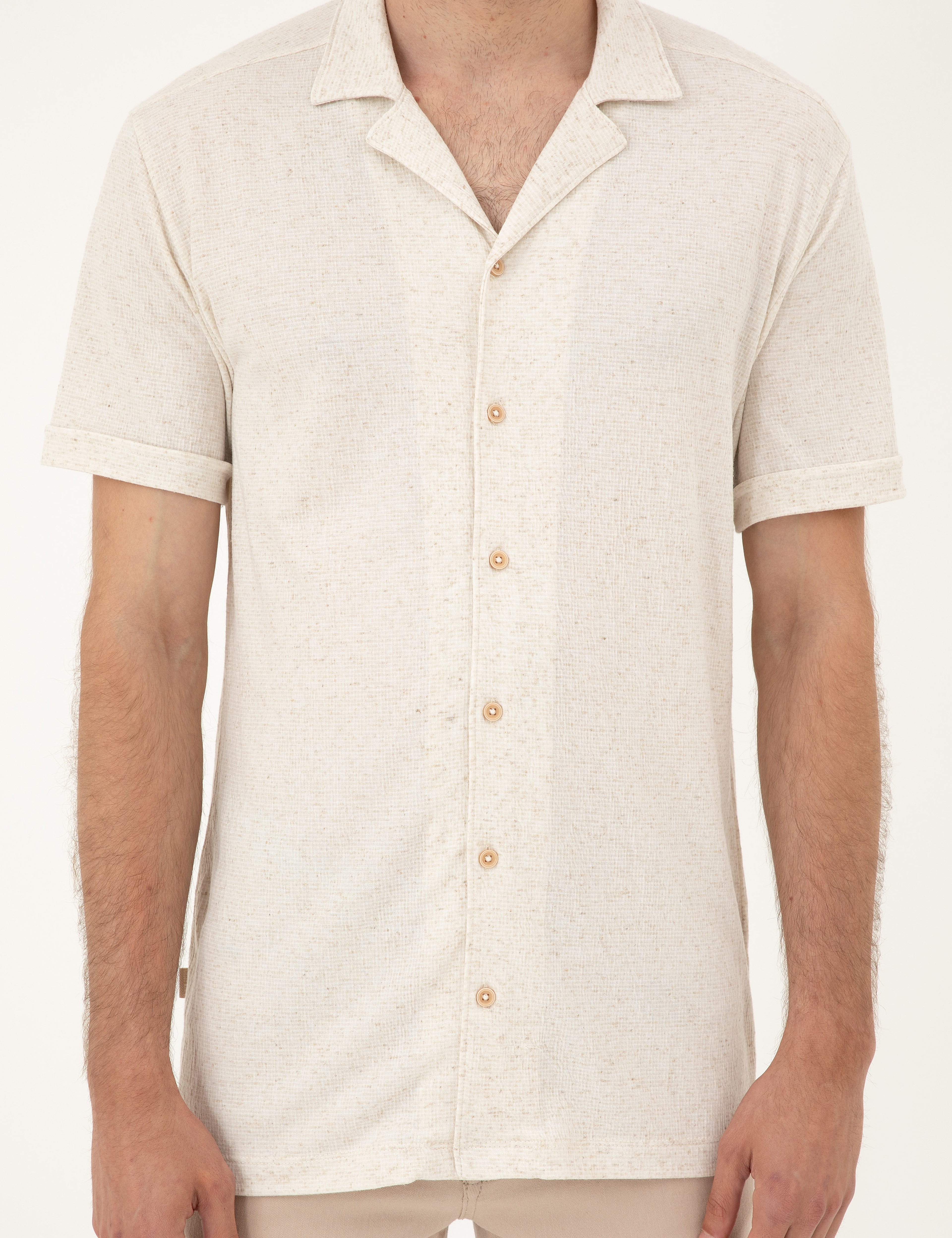 Bej Slim Fit Örme Gömlek - Image 6