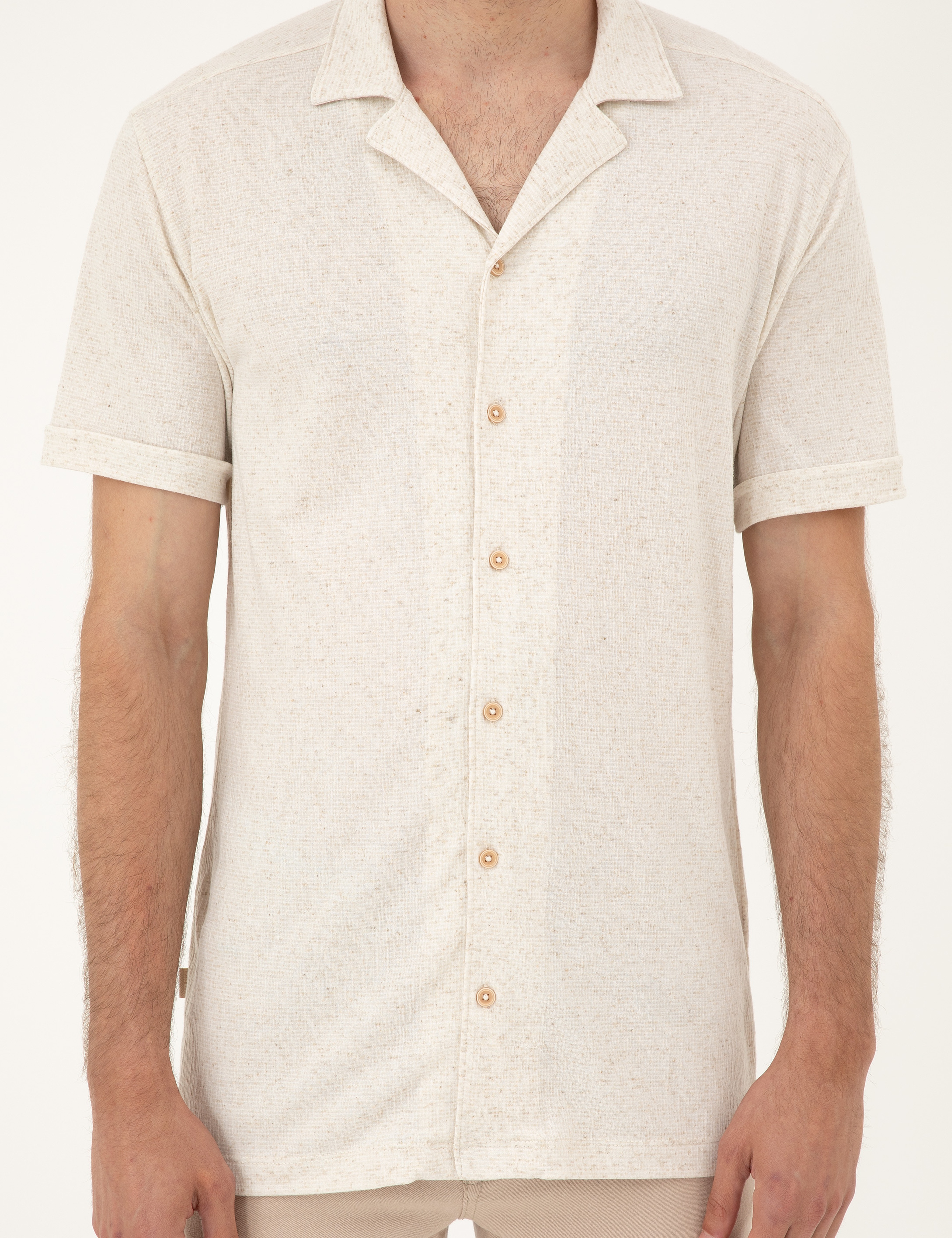 Bej Slim Fit Örme Gömlek