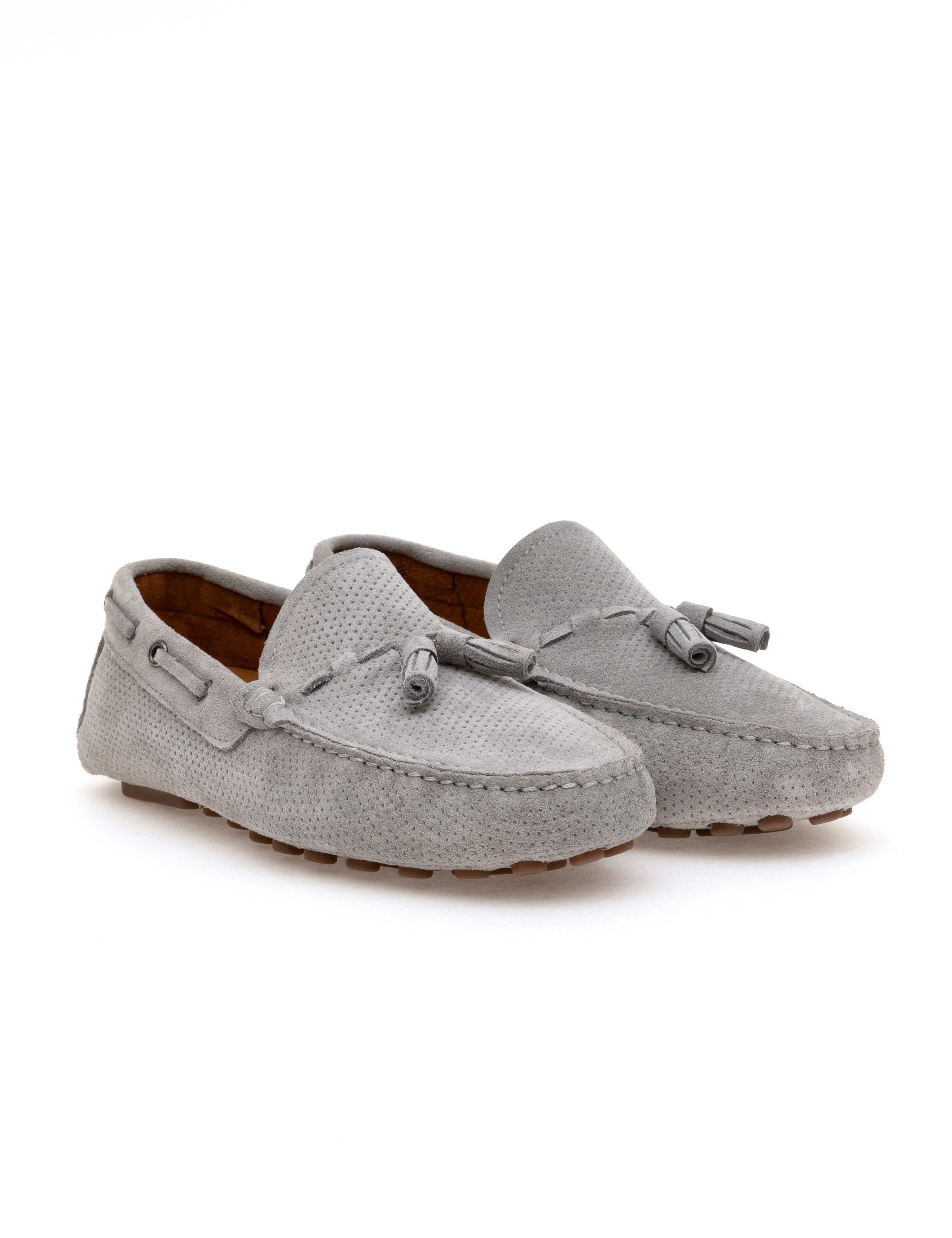 Gri %100 Deri Loafer Ayakkabı