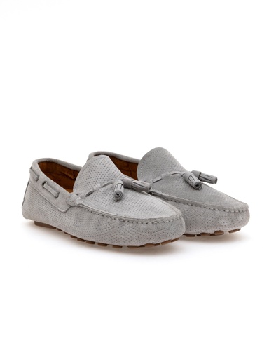Gri %100 Deri Loafer Ayakkabı
