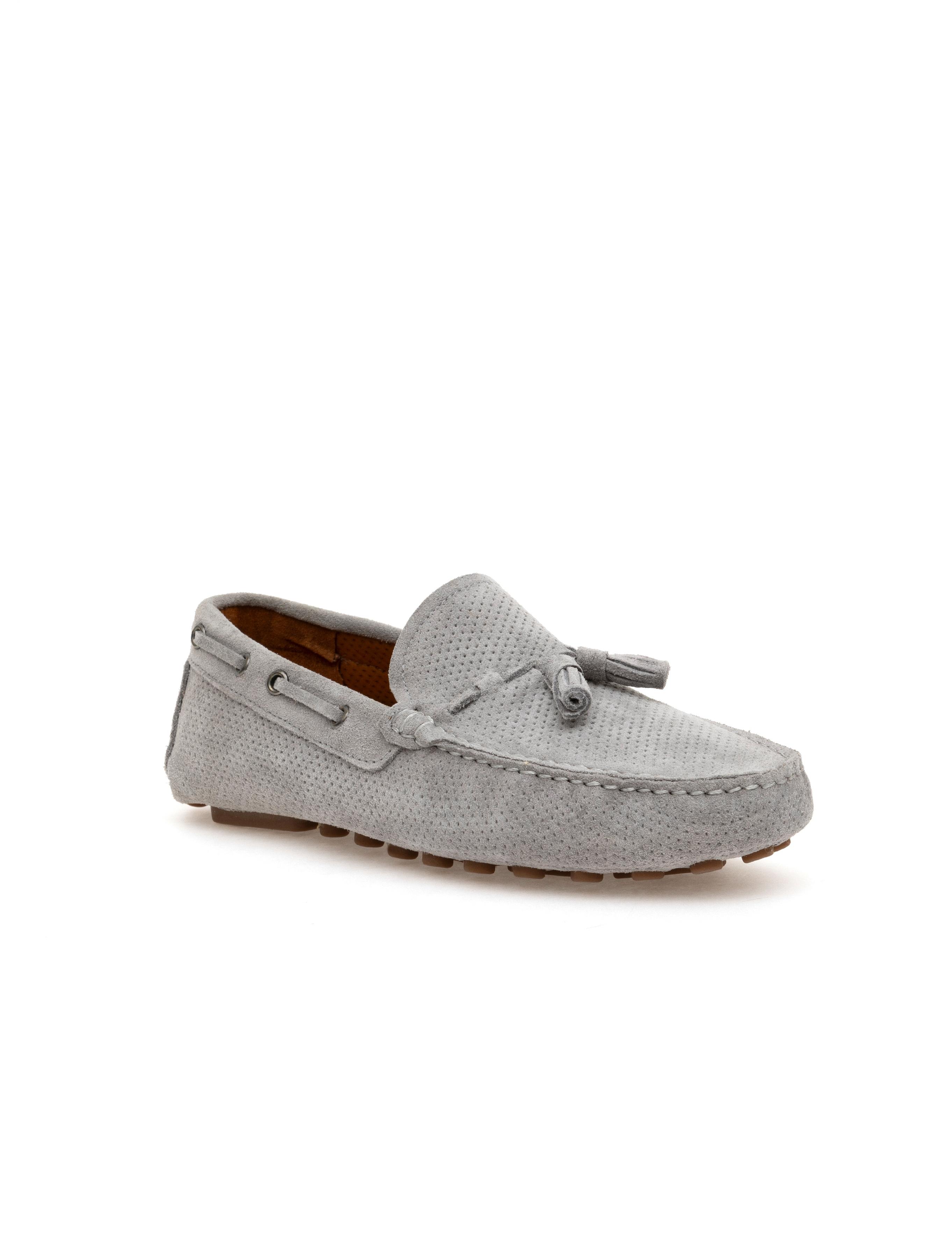 Gri %100 Deri Loafer Ayakkabı