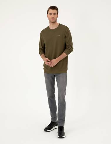 Koyu Haki Regular Fit Sweatshirt