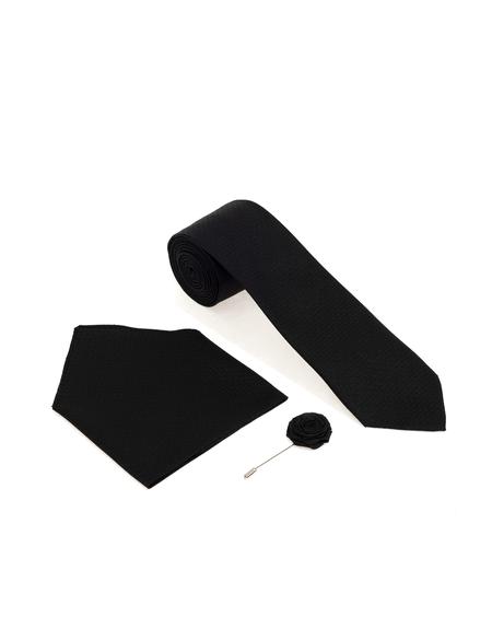 Siyah 3'lü Kravat-Mendil-Kravat İğnesi Set - 50298125001