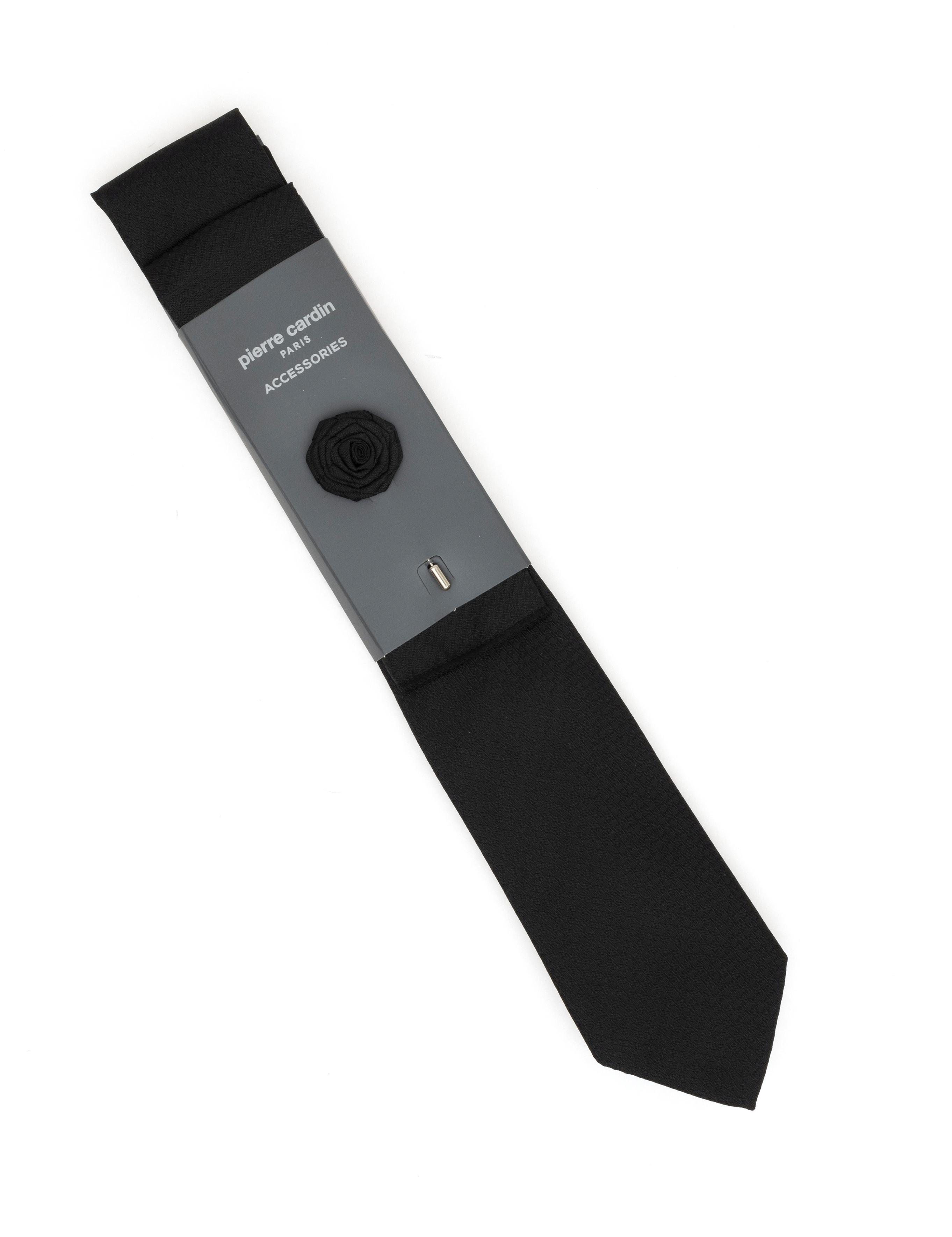 Siyah 3'lü Kravat-Mendil-Kravat İğnesi Set