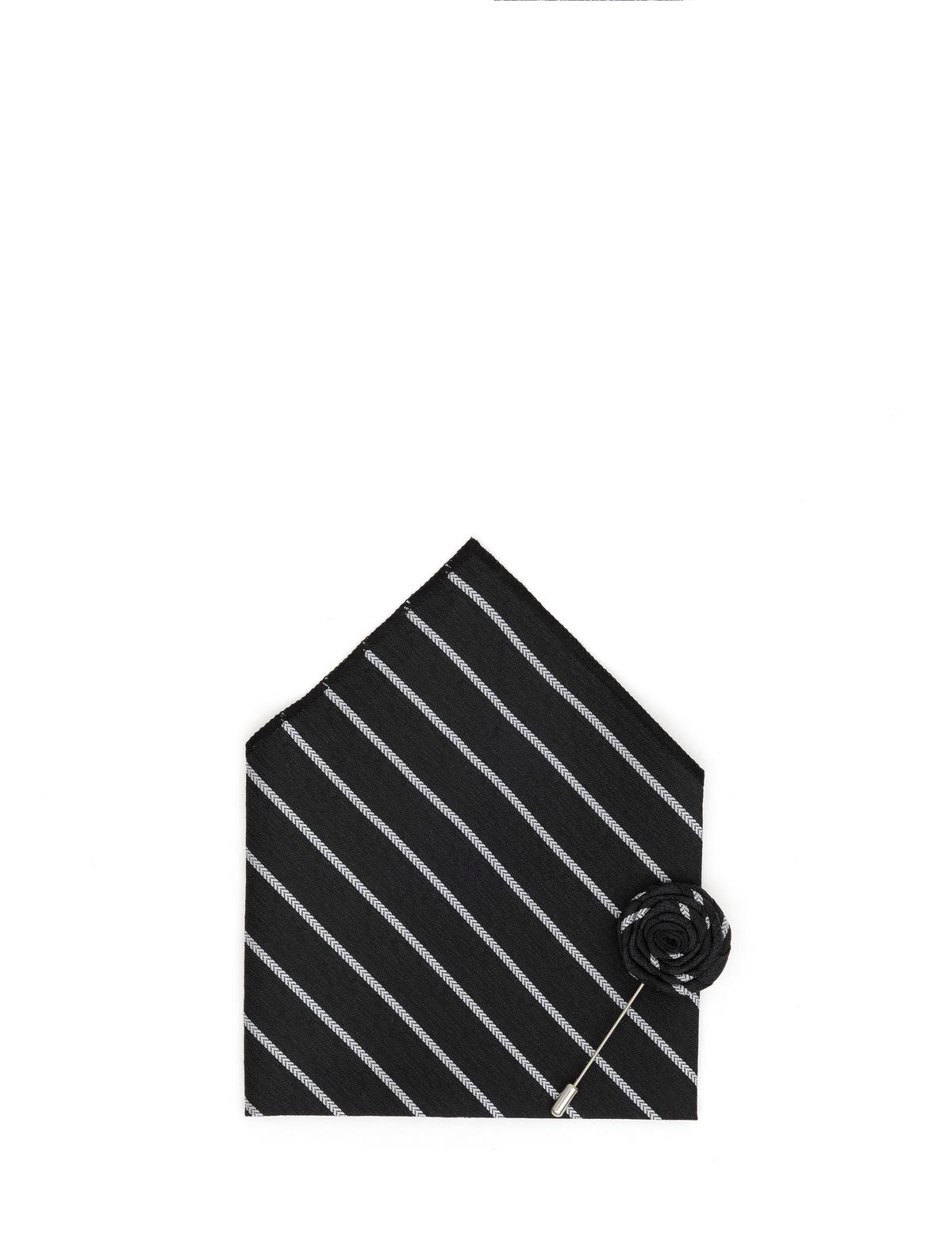 Siyah 3'lü Kravat-Mendil-Kravat İğnesi Set - 50298126001