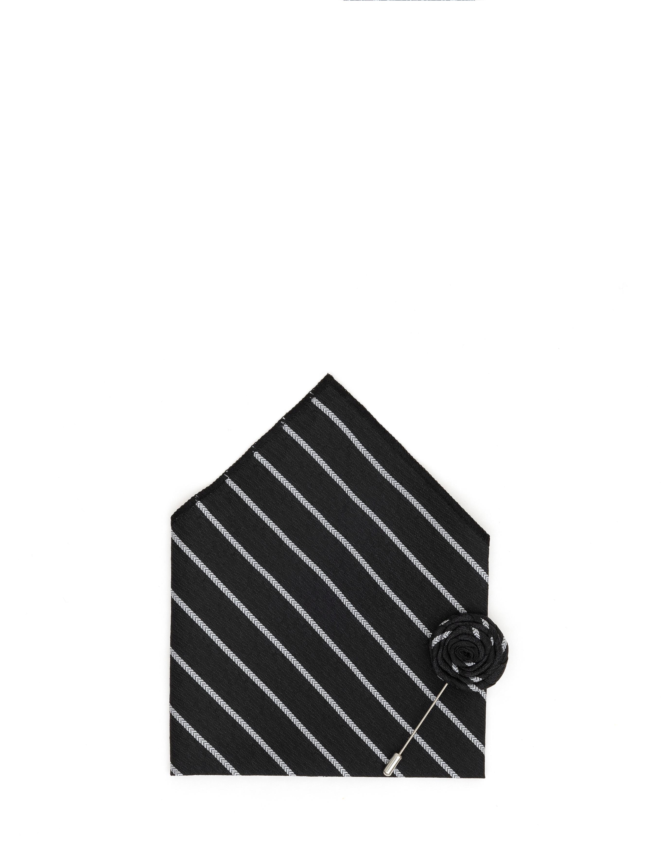 Siyah 3'lü Kravat-Mendil-Kravat İğnesi Set