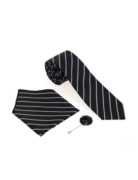 Siyah 3'lü Kravat-Mendil-Kravat İğnesi Set - 50298126001