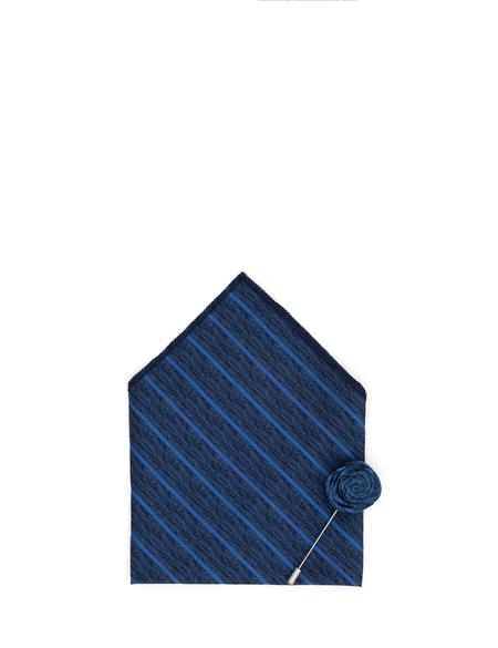 Lacivert 3'lü Kravat-Mendil-Kravat İğnesi Set - 50298128001