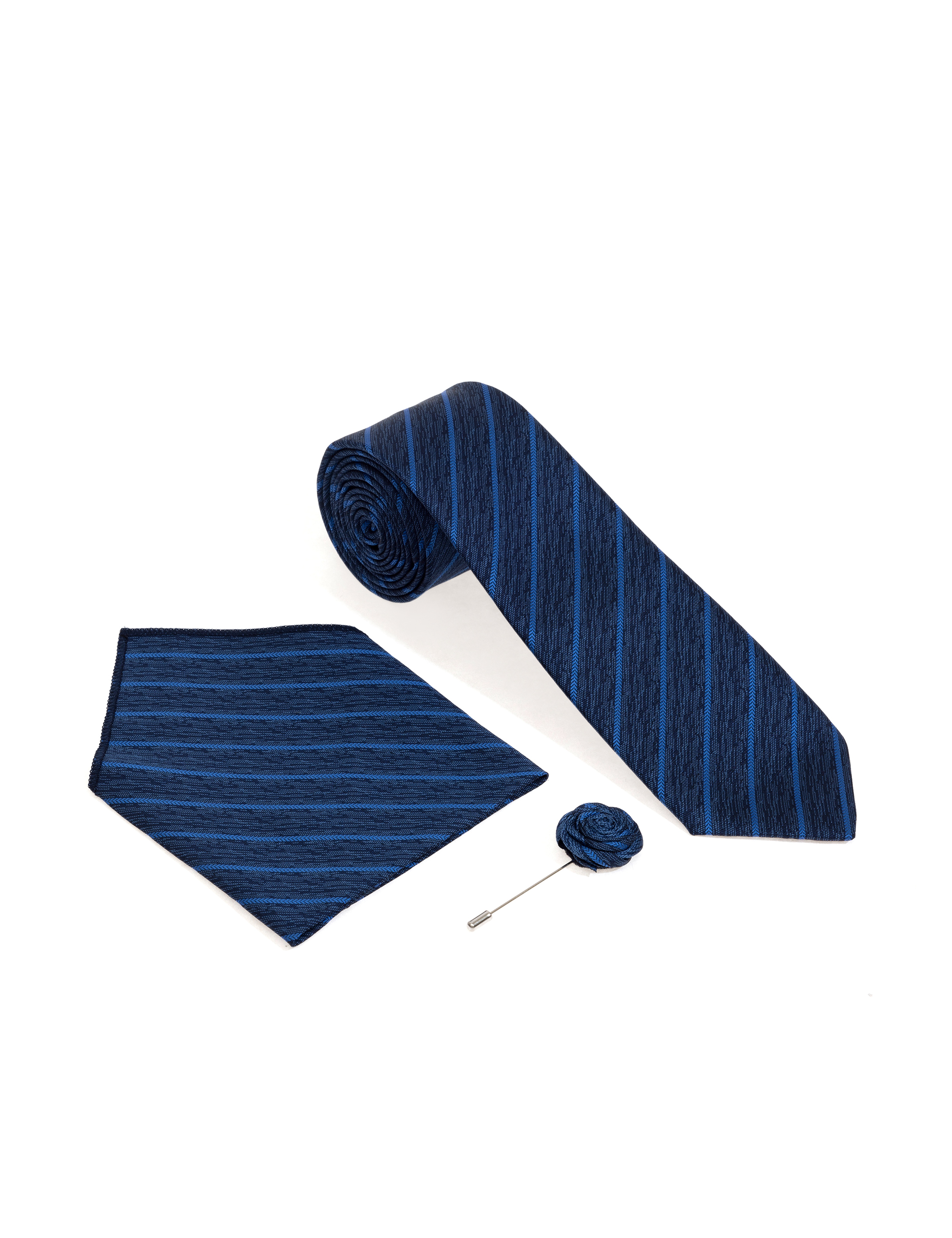 Lacivert 3'lü Kravat-Mendil-Kravat İğnesi Set - Image 1