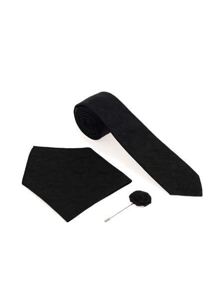 Siyah 3'lü Kravat-Mendil-Kravat İğnesi Set - 50298130001