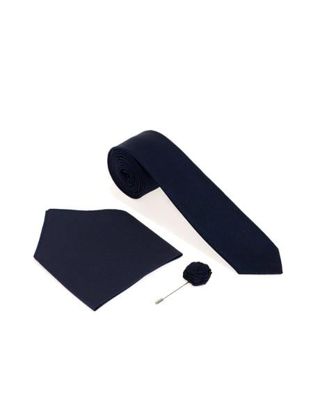 Lacivert 3'lü Kravat-Mendil-Kravat İğnesi Set - 50298131001