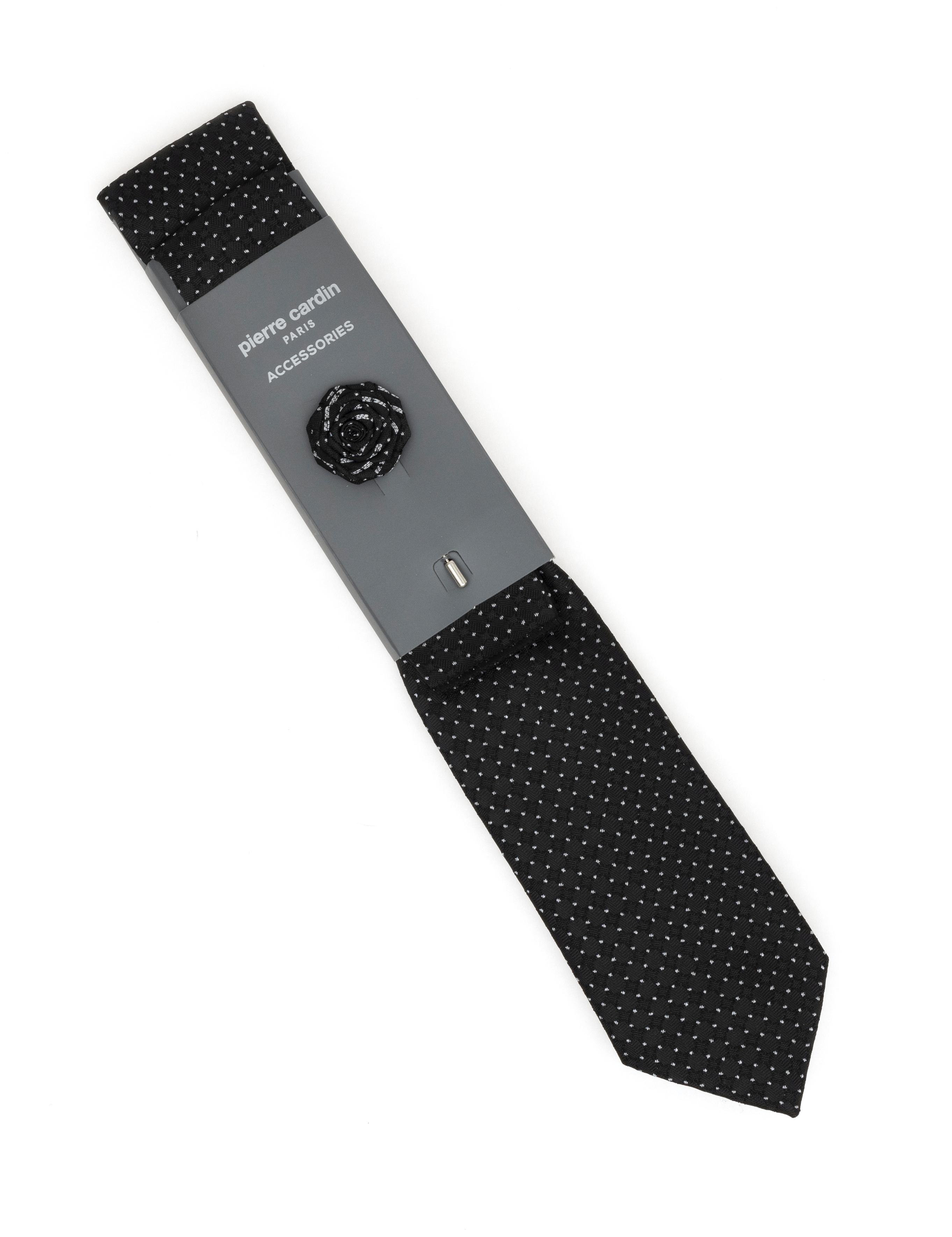 Siyah 3'lü Kravat-Mendil-Kravat İğnesi Set