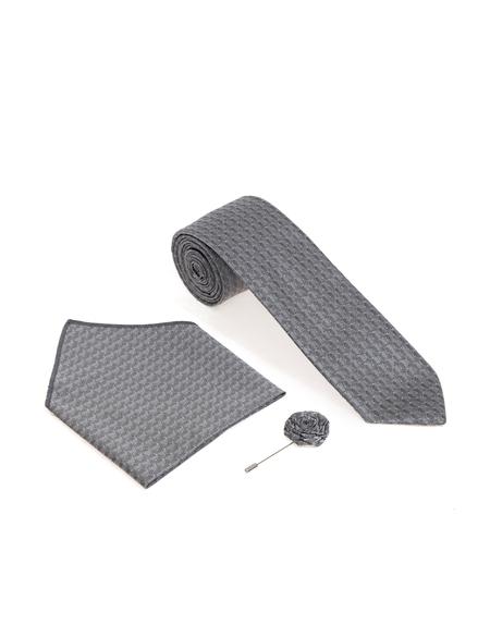 Gri 3'lü Kravat-Mendil-Kravat İğnesi Set - 50298143001