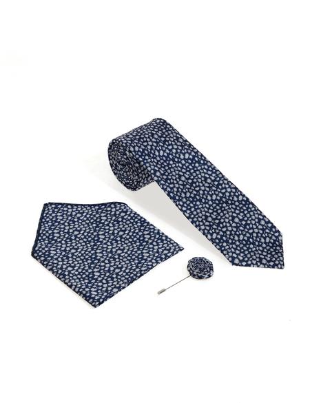 Lacivert 3'lü Kravat-Mendil-Kravat İğnesi Set - 50298145001