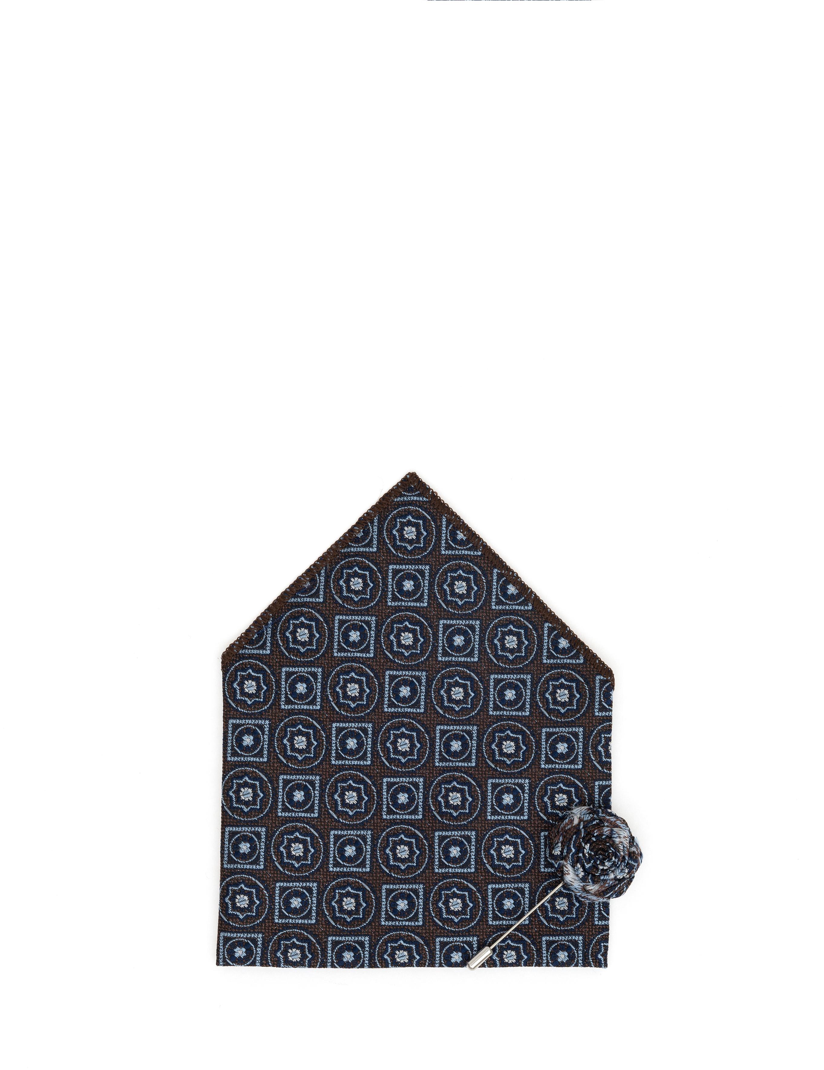 Kahverengi 3'lü Kravat-Mendil-Kravat İğnesi Set