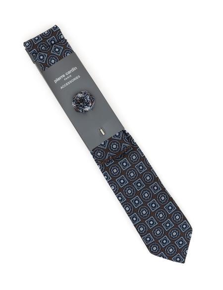 Kahverengi 3'lü Kravat-Mendil-Kravat İğnesi Set - 50298147001