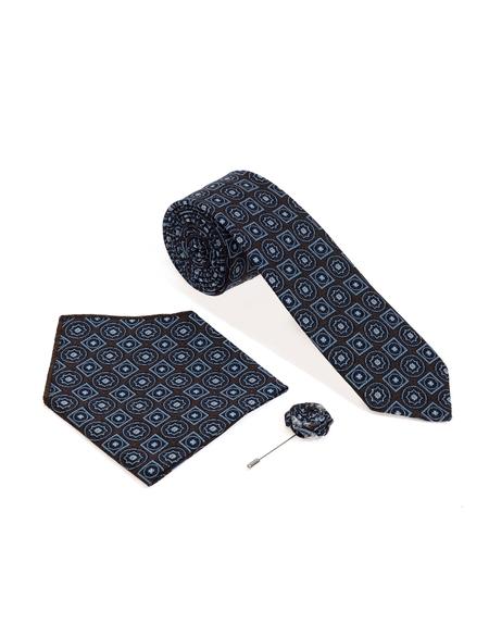 Kahverengi 3'lü Kravat-Mendil-Kravat İğnesi Set - 50298147001