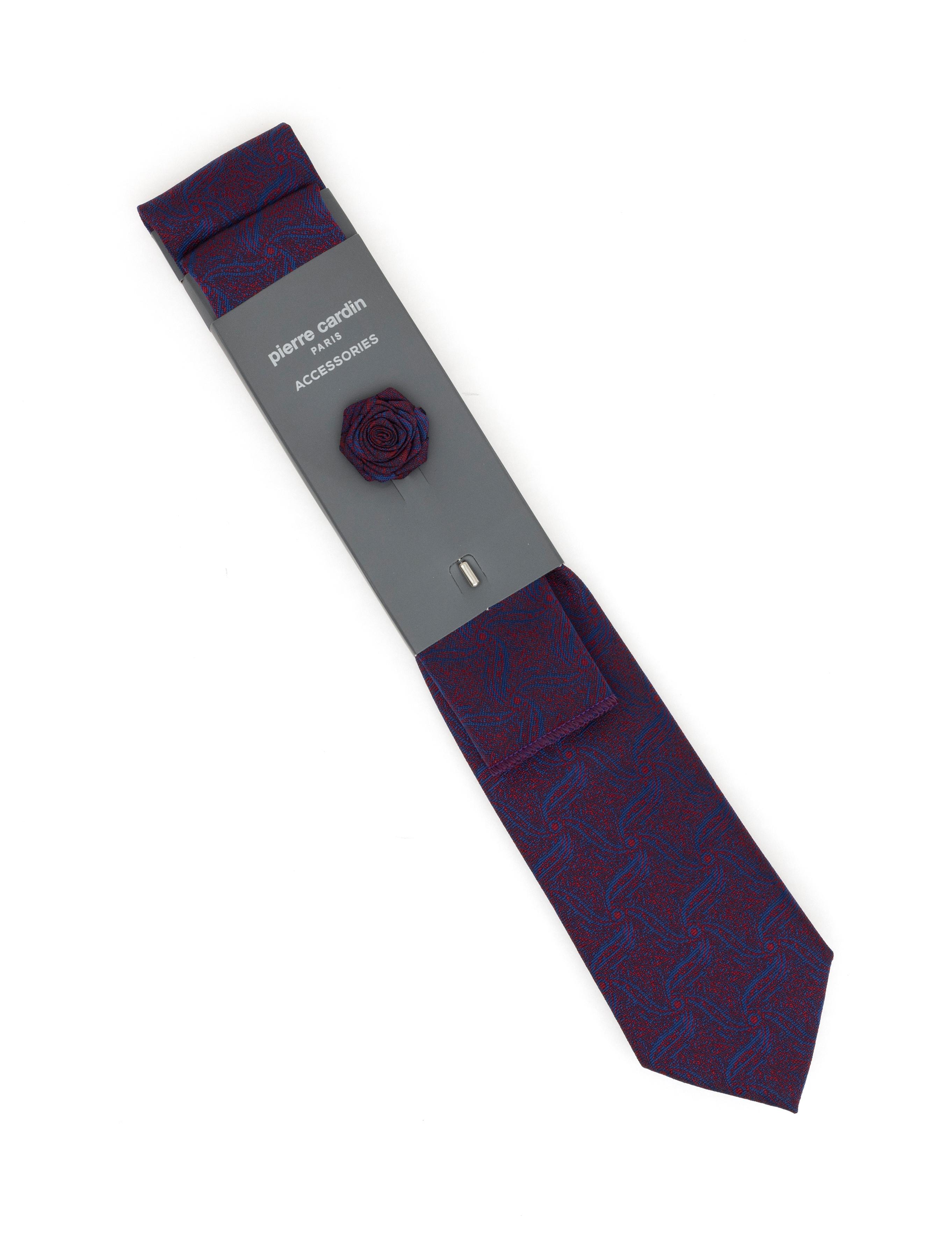 Bordo 3'lü Kravat-Mendil-Kravat İğnesi Set