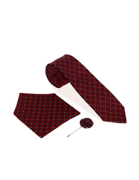 Bordo 3'lü Kravat-Mendil-Kravat İğnesi Set - 50298155001