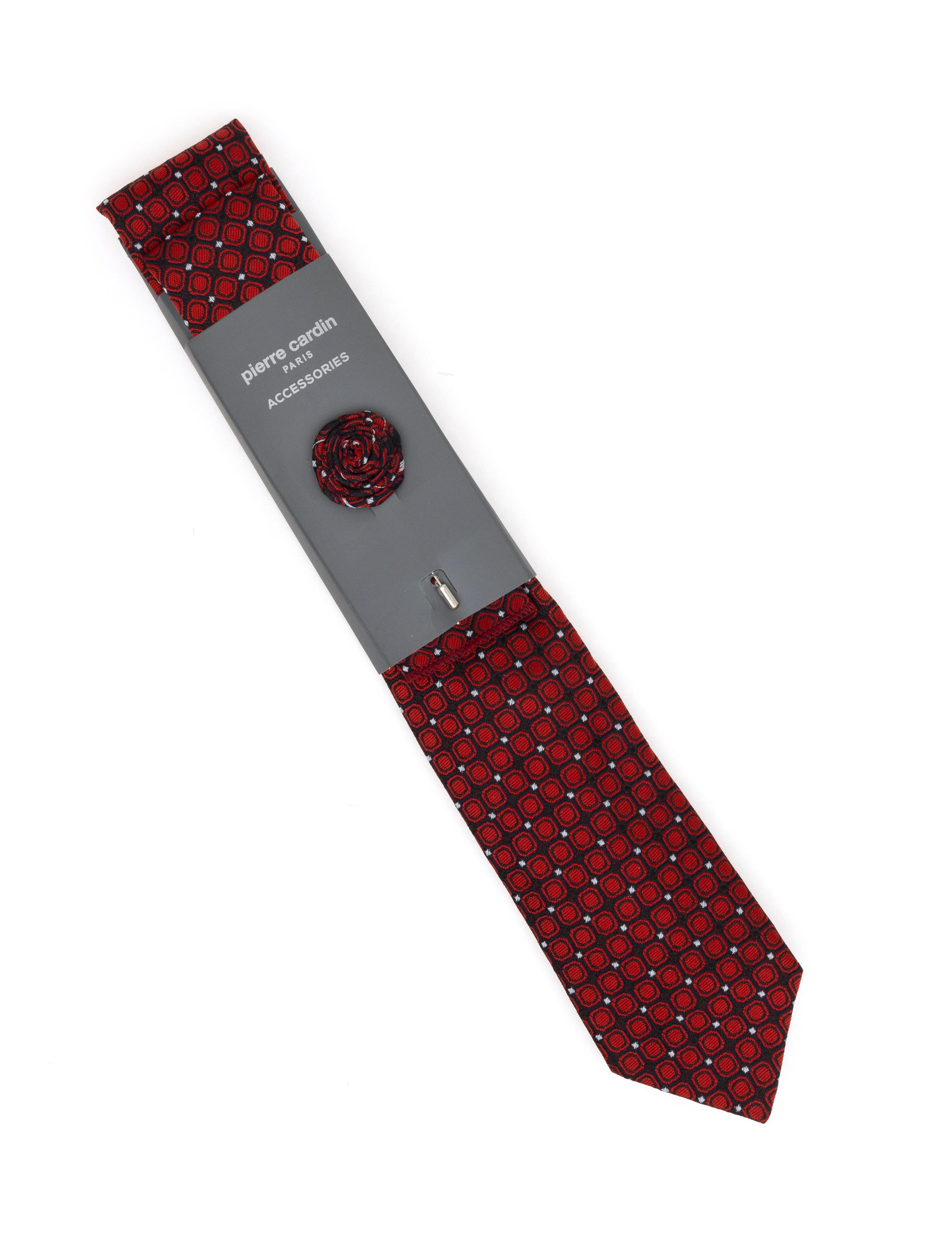 Bordo 3'lü Kravat-Mendil-Kravat İğnesi Set
