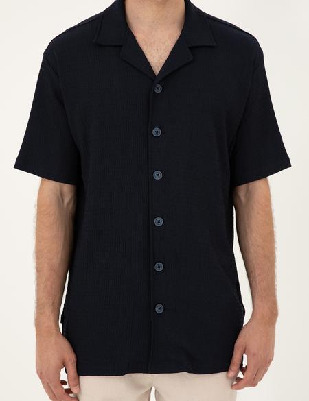 Lacivert Regular Fit Örme Gömlek - 50286124043