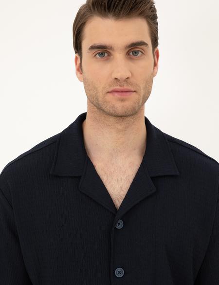 Lacivert Regular Fit Örme Gömlek - 50286124043