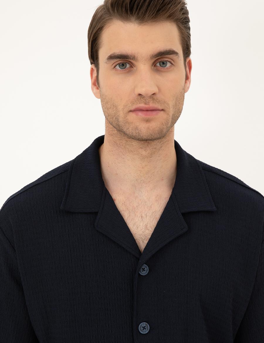 Lacivert Regular Fit Örme Gömlek