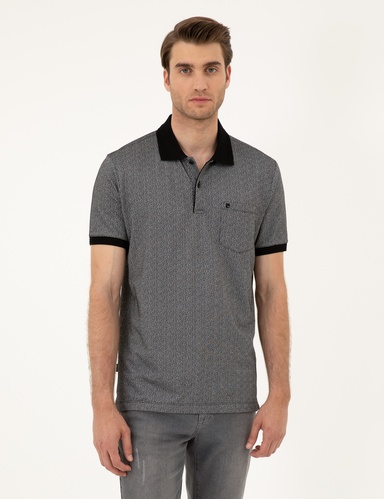 Siyah Regular Fit Düğmeli Polo Yaka Tişört
