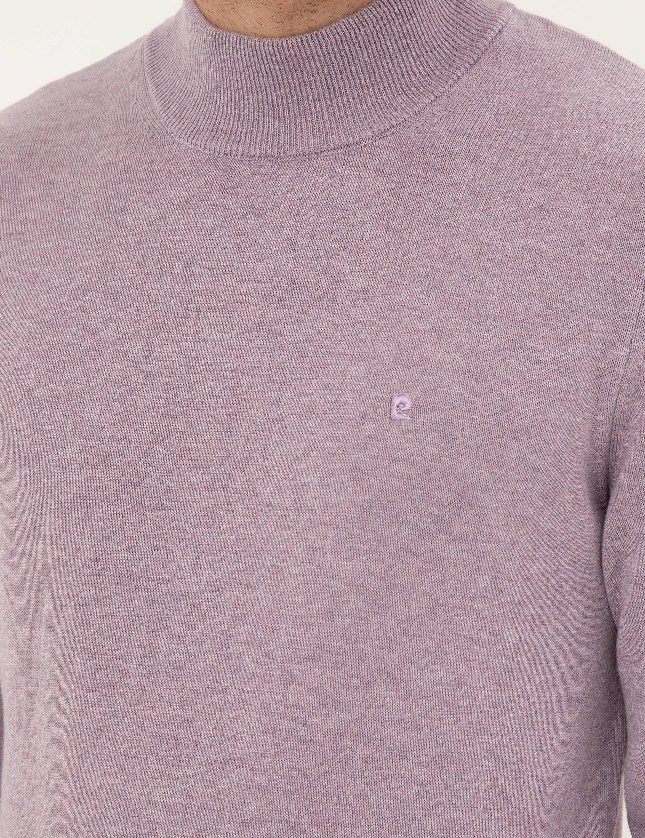 Lila Melanj Slim Fit Yarım Balıkçı Yaka Basic Triko Kazak