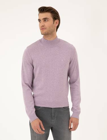 Lila Melanj Slim Fit Yarım Balıkçı Yaka Basic Triko Kazak