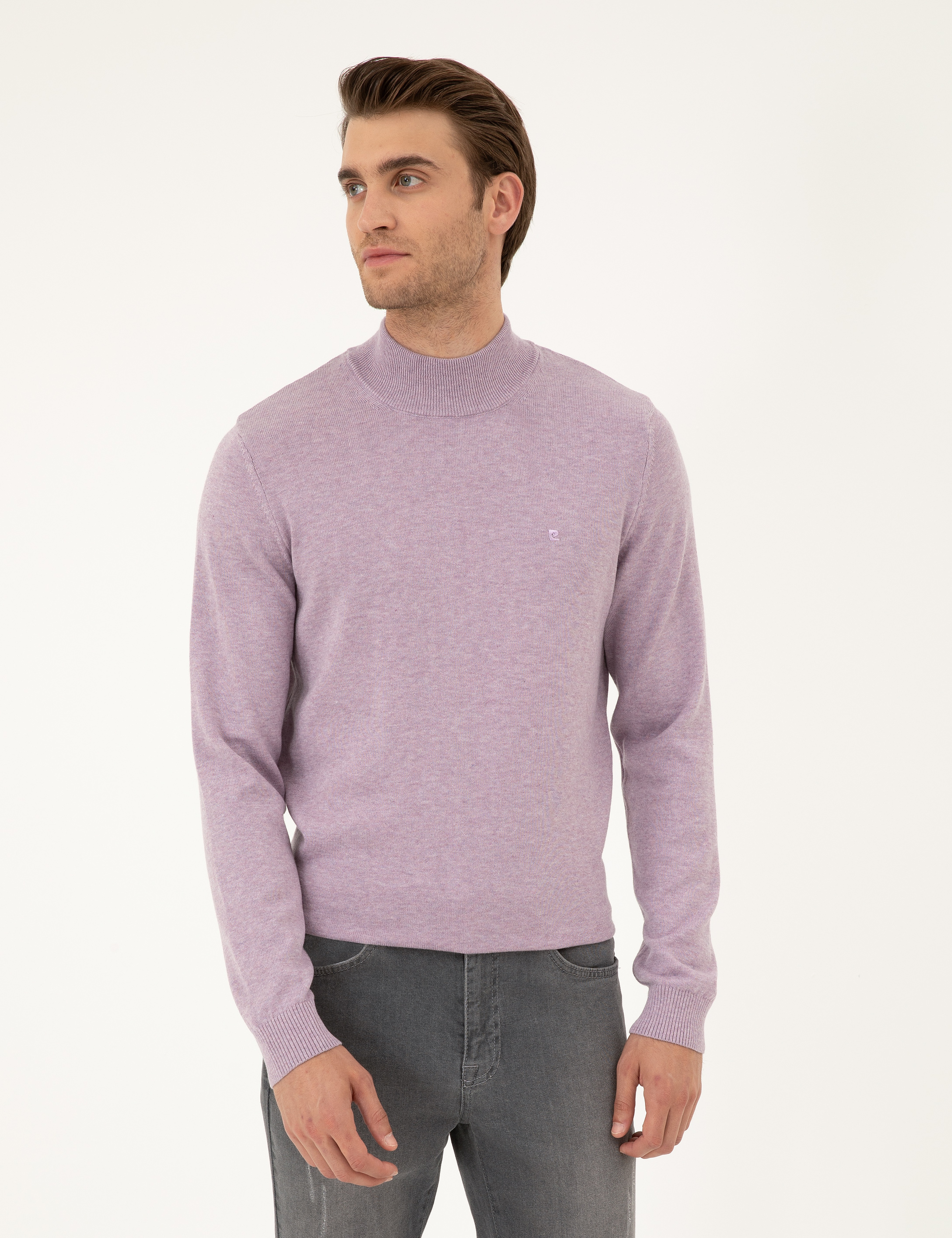 Lila Melanj Slim Fit Yarım Balıkçı Yaka Basic Triko Kazak - Image 1