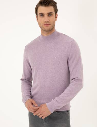 Lila Melanj Slim Fit Yarım Balıkçı Yaka Basic Triko Kazak