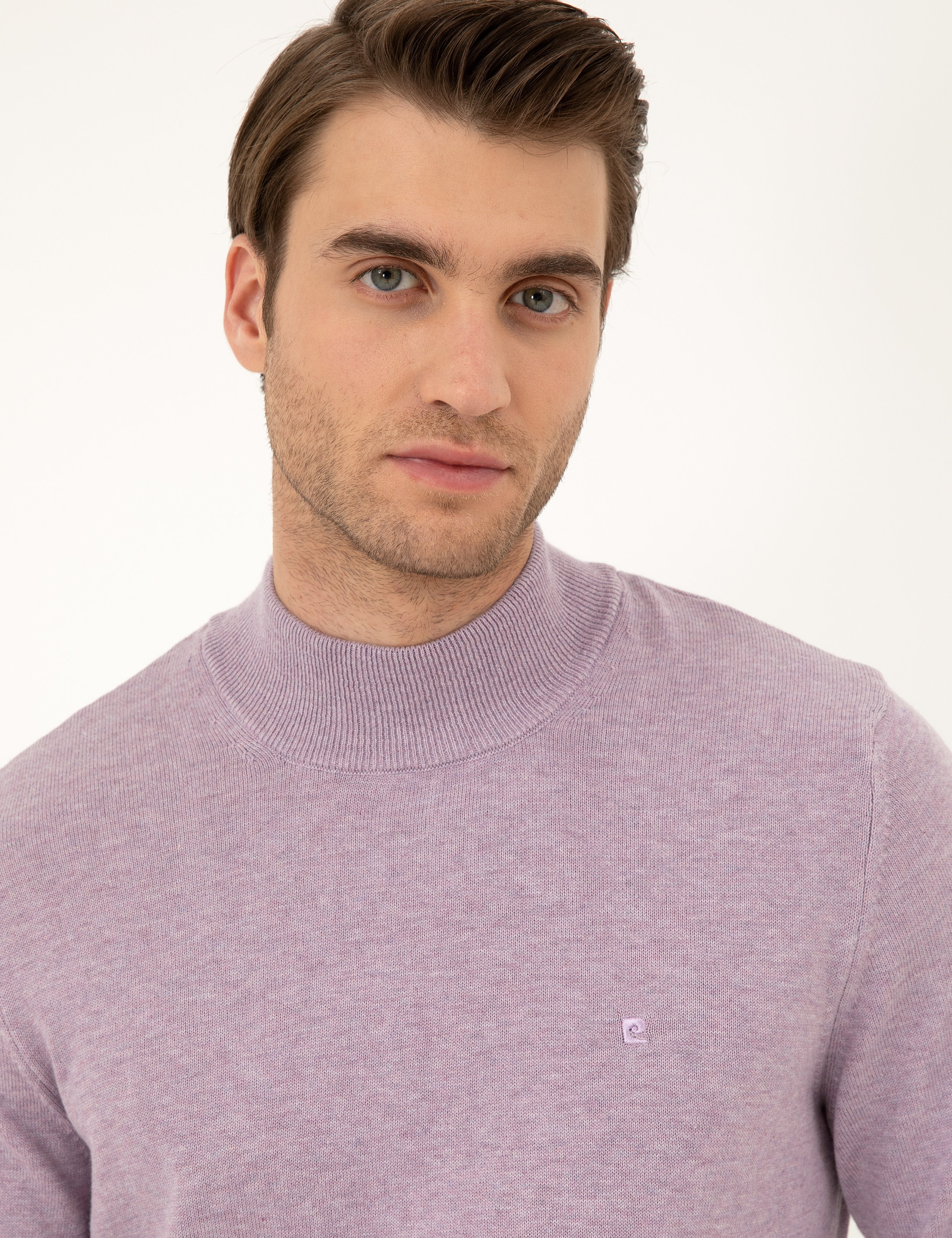 Lila Melanj Slim Fit Yarım Balıkçı Yaka Basic Triko Kazak