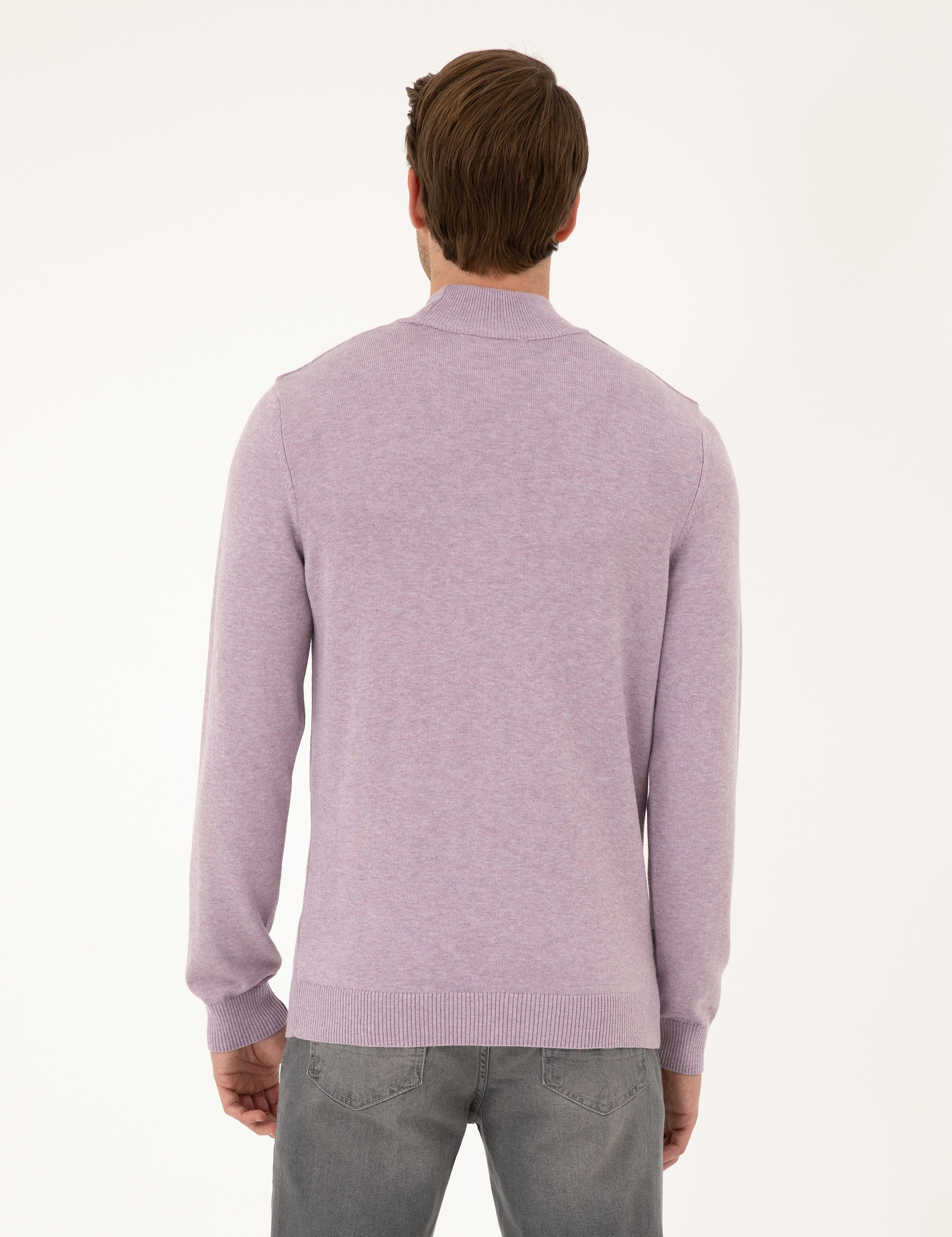 Lila Melanj Slim Fit Yarım Balıkçı Yaka Basic Triko Kazak - Image 5