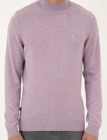 Lila Melanj Slim Fit Yarım Balıkçı Yaka Basic Triko Kazak