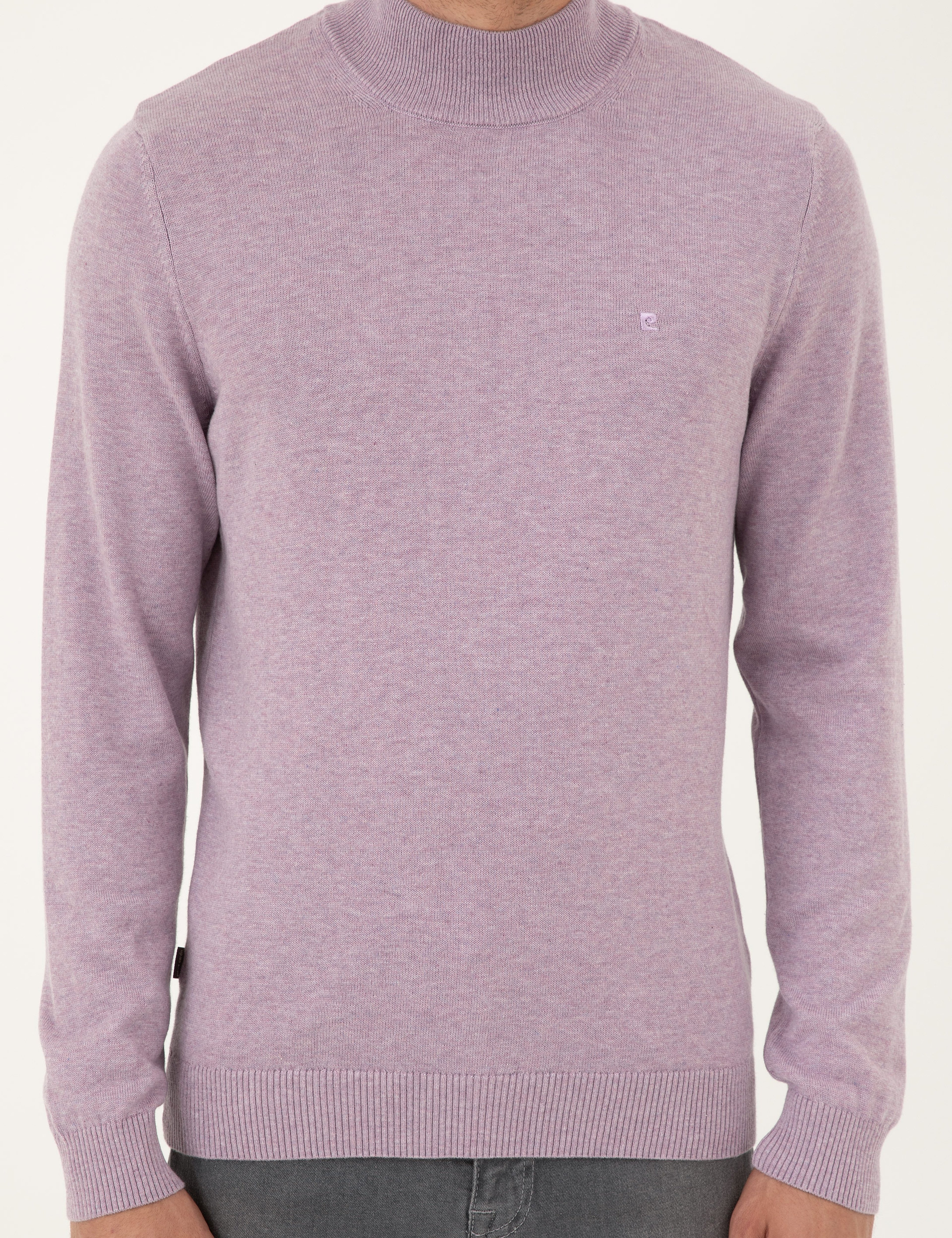 Lila Melanj Slim Fit Yarım Balıkçı Yaka Basic Triko Kazak