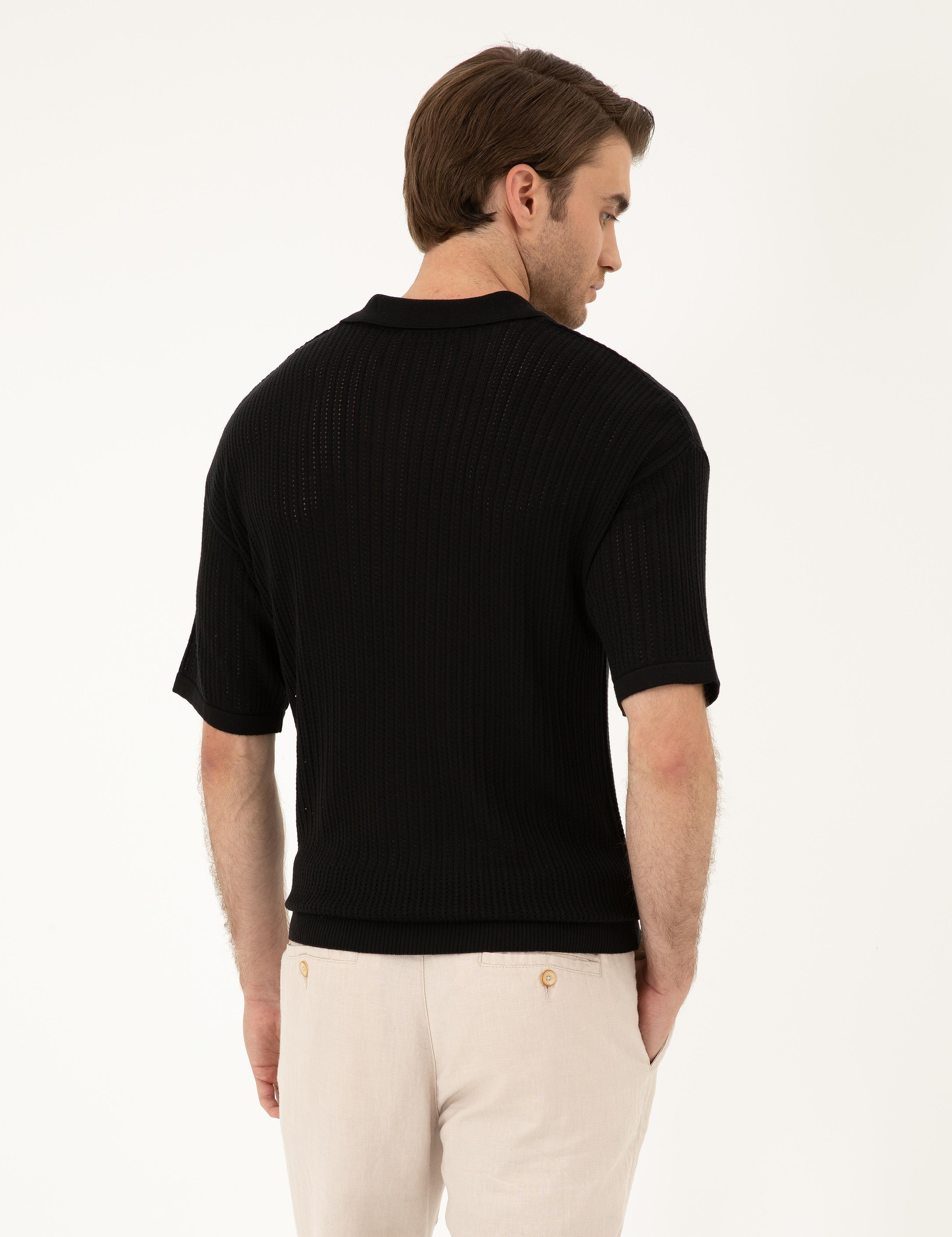 Siyah Comfort Fit Polo Yaka Triko Tişört