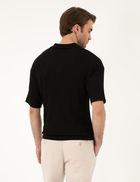 Siyah Comfort Fit Polo Yaka Triko Tişört - 50288153001