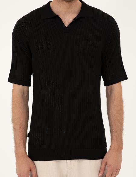 Siyah Comfort Fit Polo Yaka Triko Tişört - 50288153001