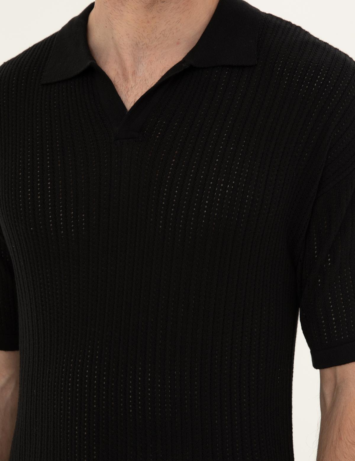 Siyah Comfort Fit Polo Yaka Triko Tişört - 50288153001