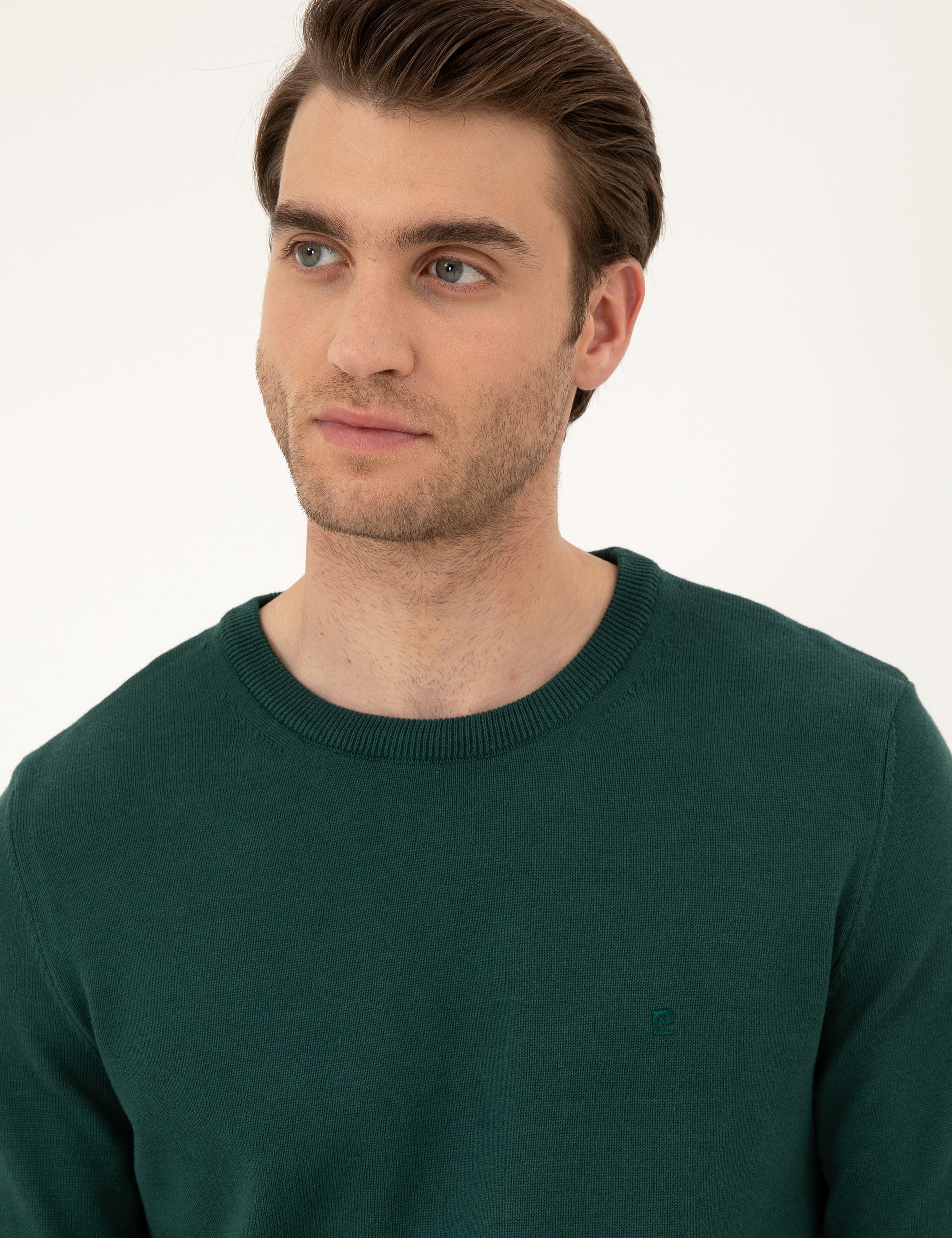 Yeşil Slim Fit Bisiklet Yaka Basic Triko Kazak - Image 2
