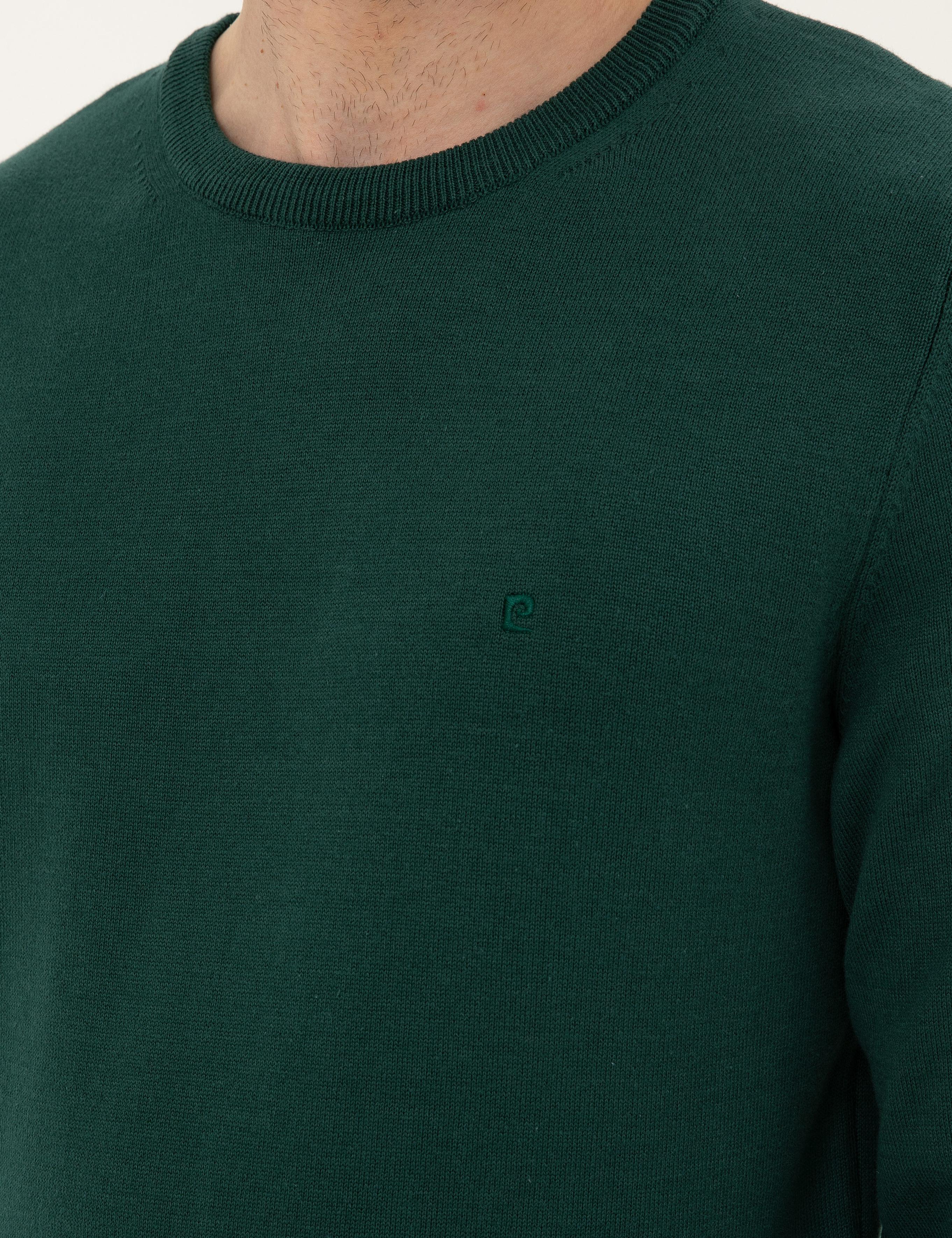 Yeşil Slim Fit Bisiklet Yaka Basic Triko Kazak